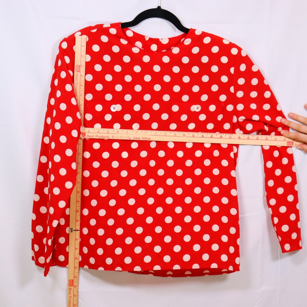 Liz Claiborne Blouse 10 Red Womens Polka Dot Button Back Top Vintage - Picture 3 of 5